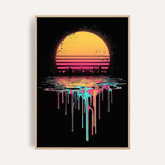 Retro Dripping Sunset wall art print front-facing mockup