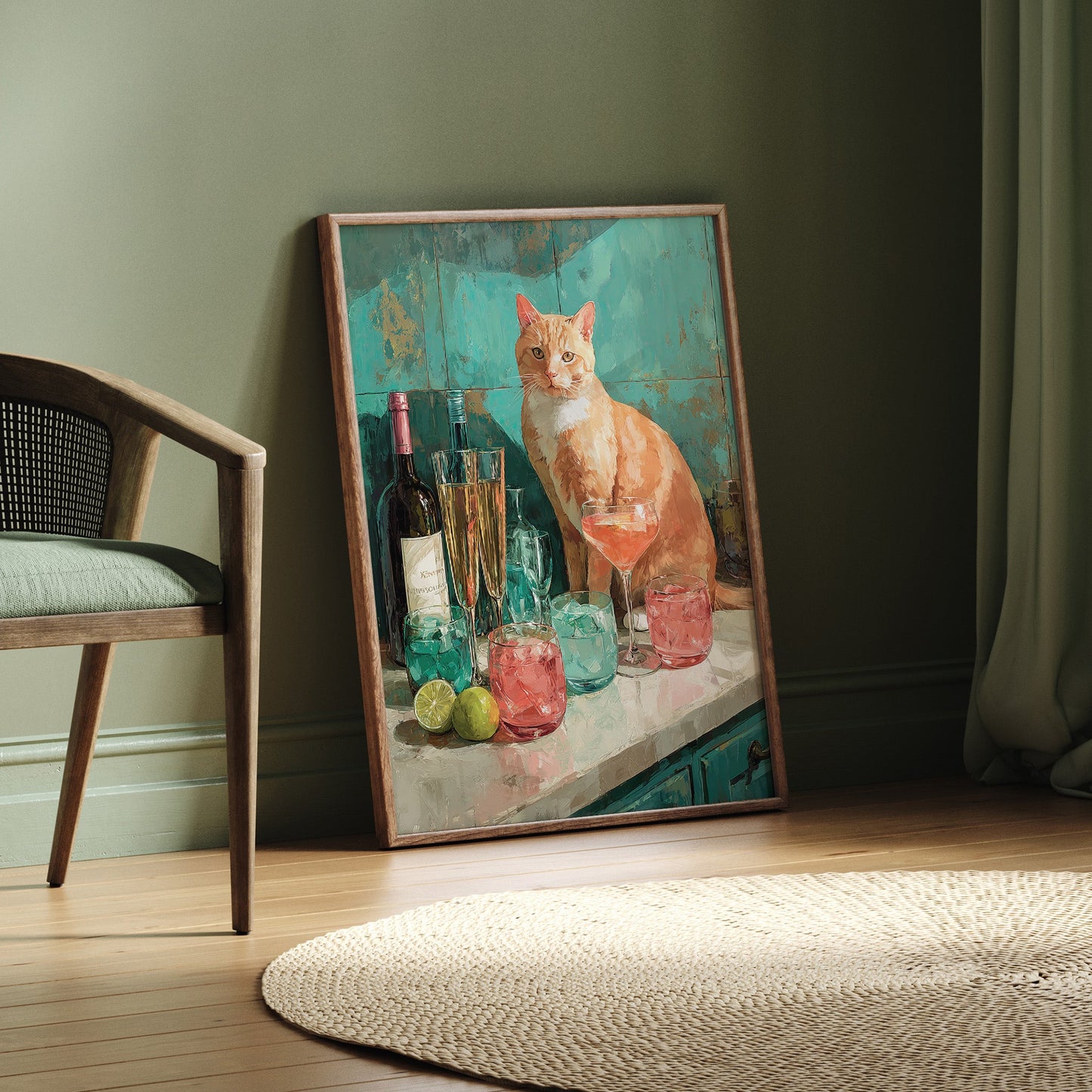 Greenhouse Cat wall art print interior mockup