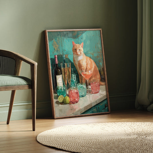 Greenhouse Cat wall art print interior mockup