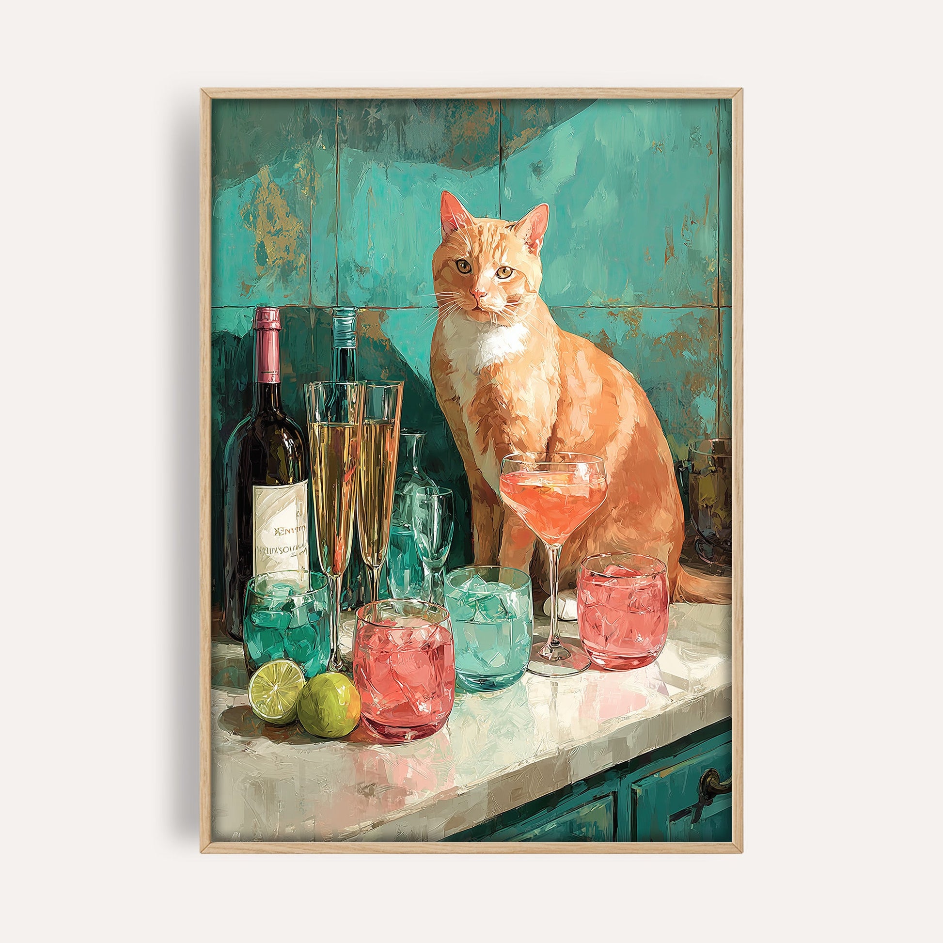 Greenhouse Cat wall art print front-facing mockup