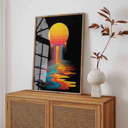 Neon Sun Waterfall wall art print interior mockup