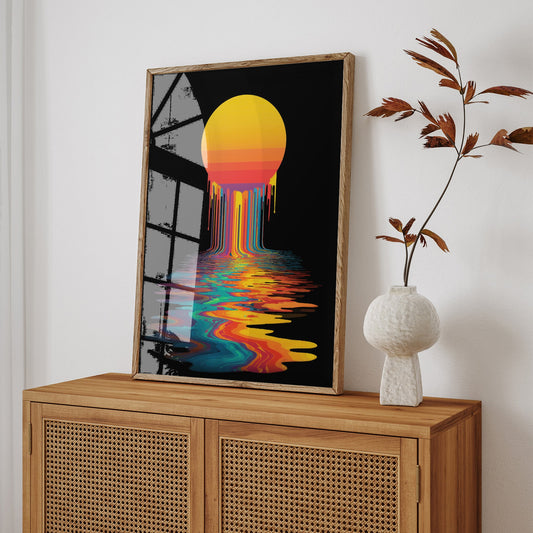 Neon Sun Waterfall wall art print interior mockup