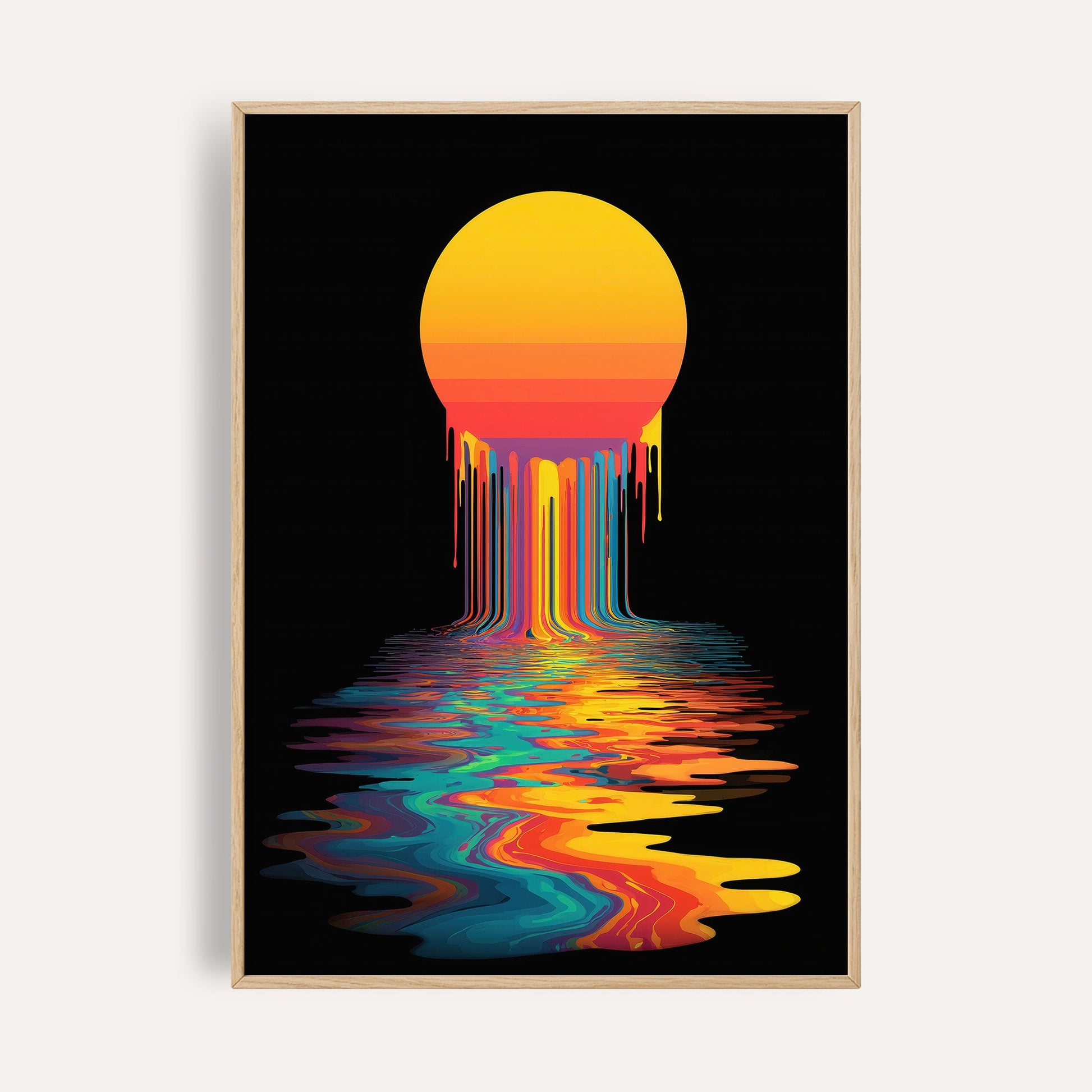 Neon Sun Waterfall wall art print front-facing mockup