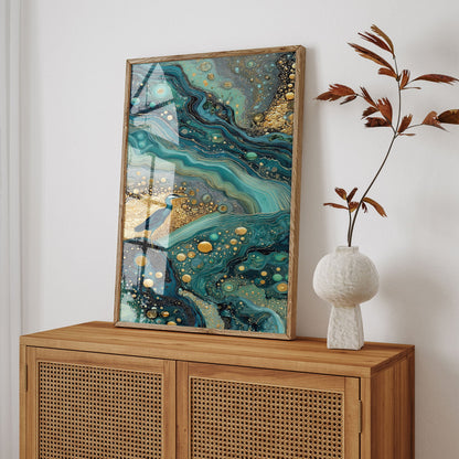 Ocean Current Heron wall art print interior mockup