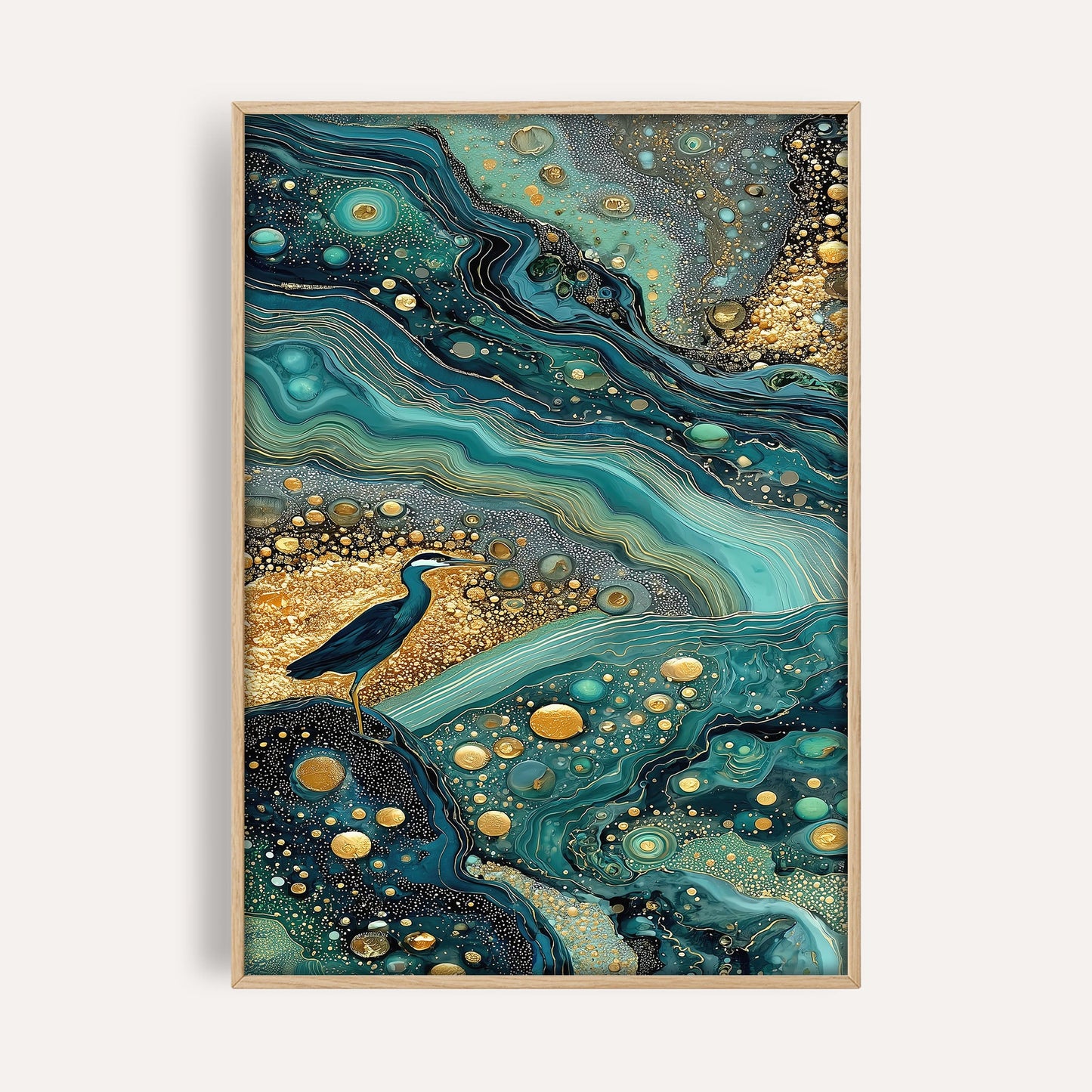 Ocean Current Heron wall art print front-facing mockup