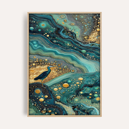 Ocean Current Heron wall art print front-facing mockup