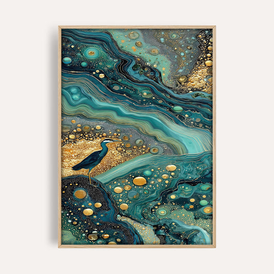 Ocean Current Heron wall art print front-facing mockup