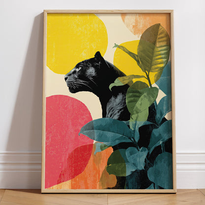 Botanical Panther animal wall art print interior mockup