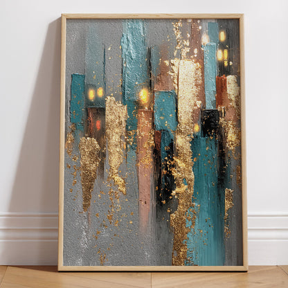 Luminous Gold Reflections wall art print interior mockup