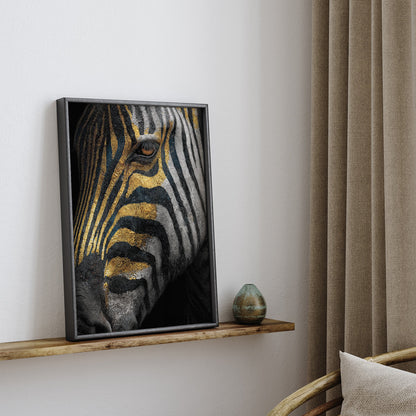 Midnight Zebra Detail wall art print interior mockup
