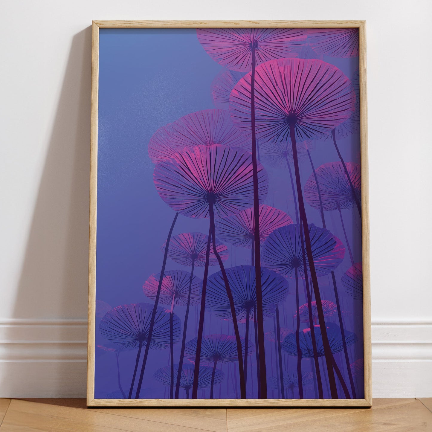 Purple Mushroom Forest wall art print interior mockup