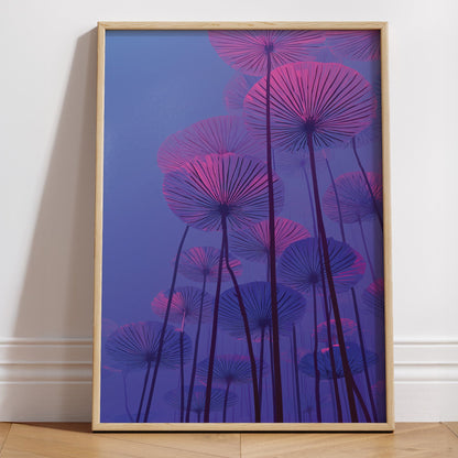 Purple Mushroom Forest wall art print interior mockup