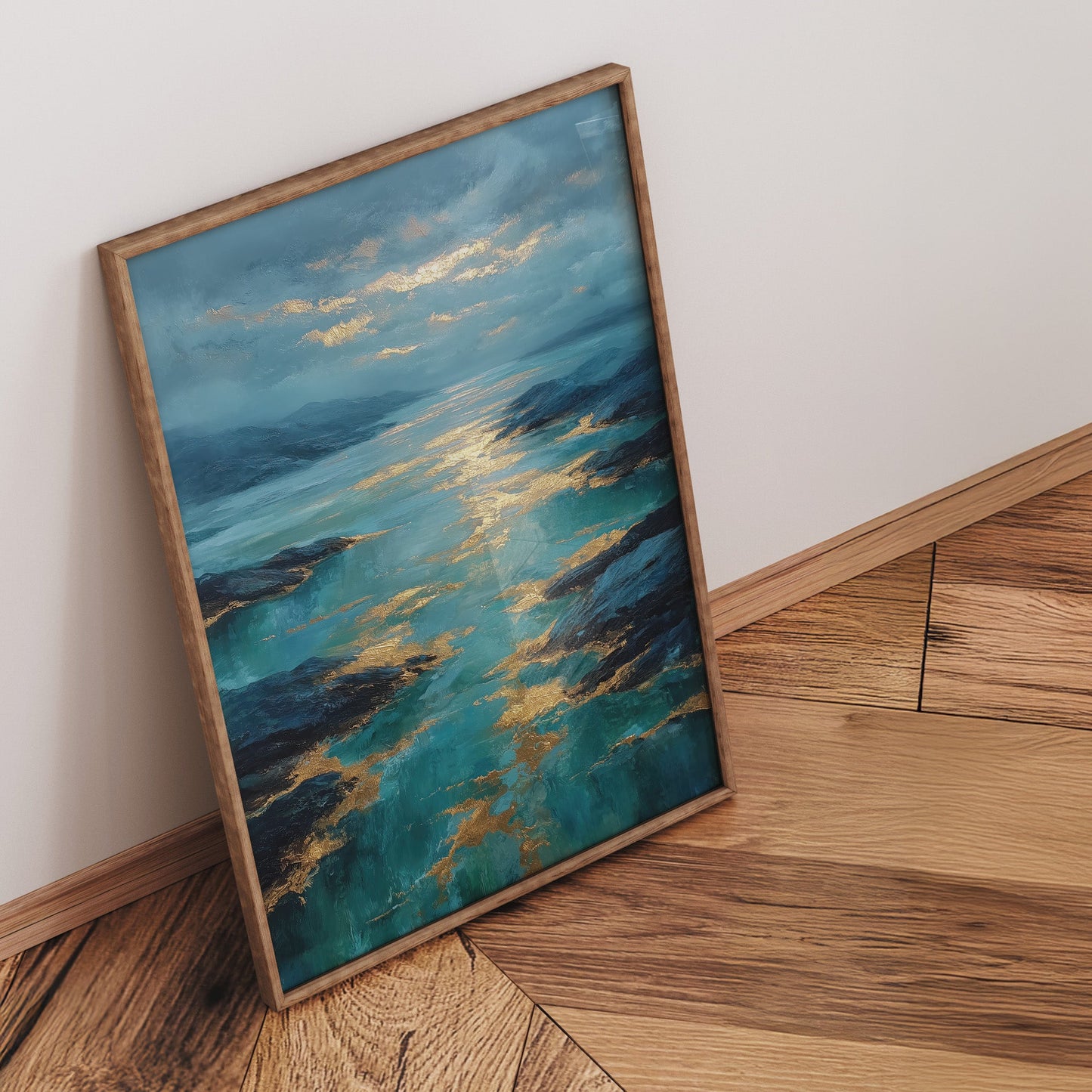 Blue Lagoon Drift coastal seascape wall art print interior mockup