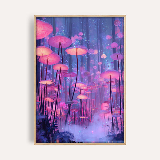Glowing Mushroom Forest wall art print front-facing mockup