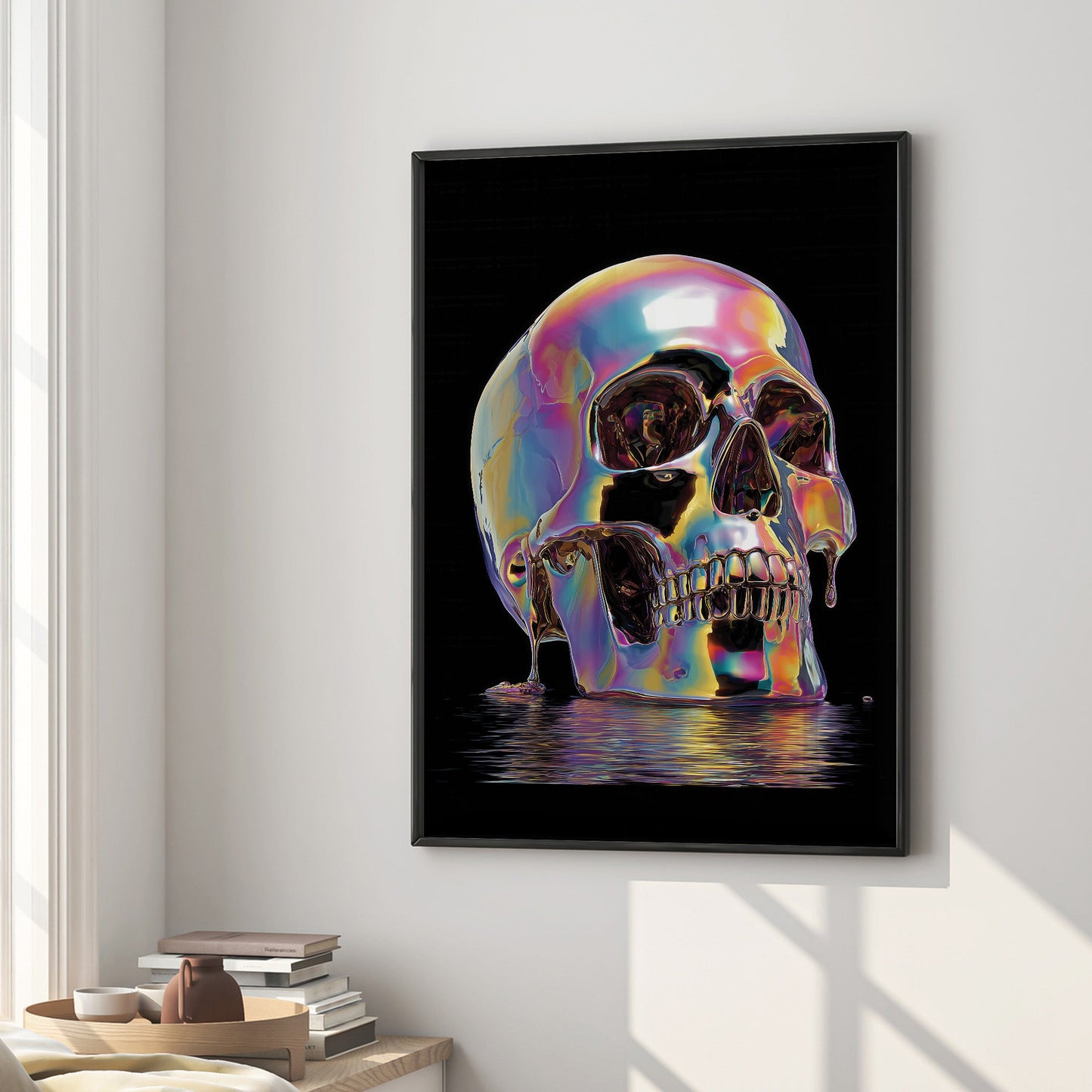 Holographic Skull wall art print interior mockup