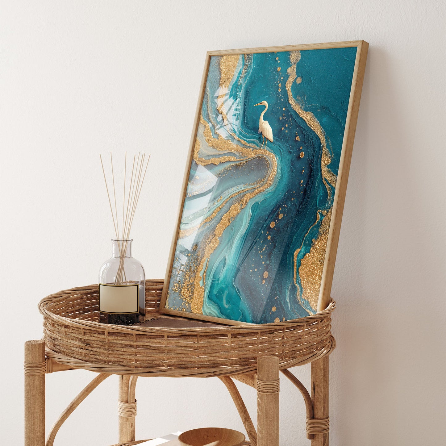 Ivory Egret Lagoon wall art print interior mockup