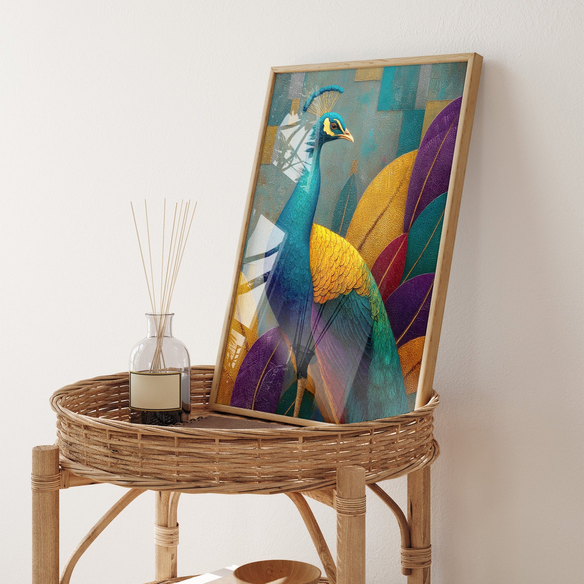 Peacock Bloom animal wall art print interior mockup