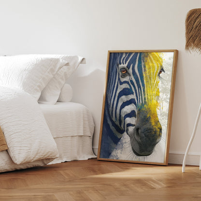 Coastal Zebra Study wall art print interior mockup