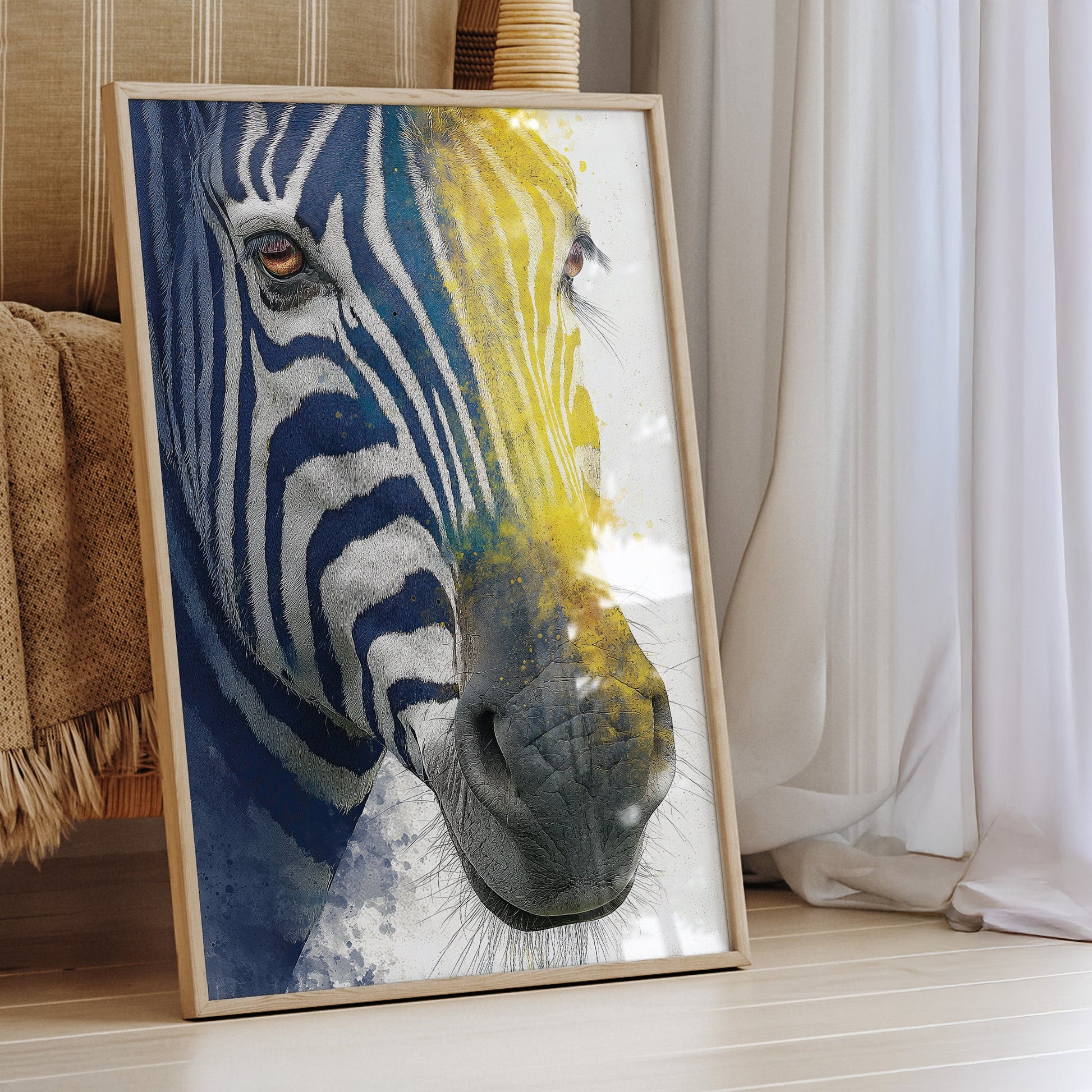 Coastal Zebra Study wall art print interior mockup