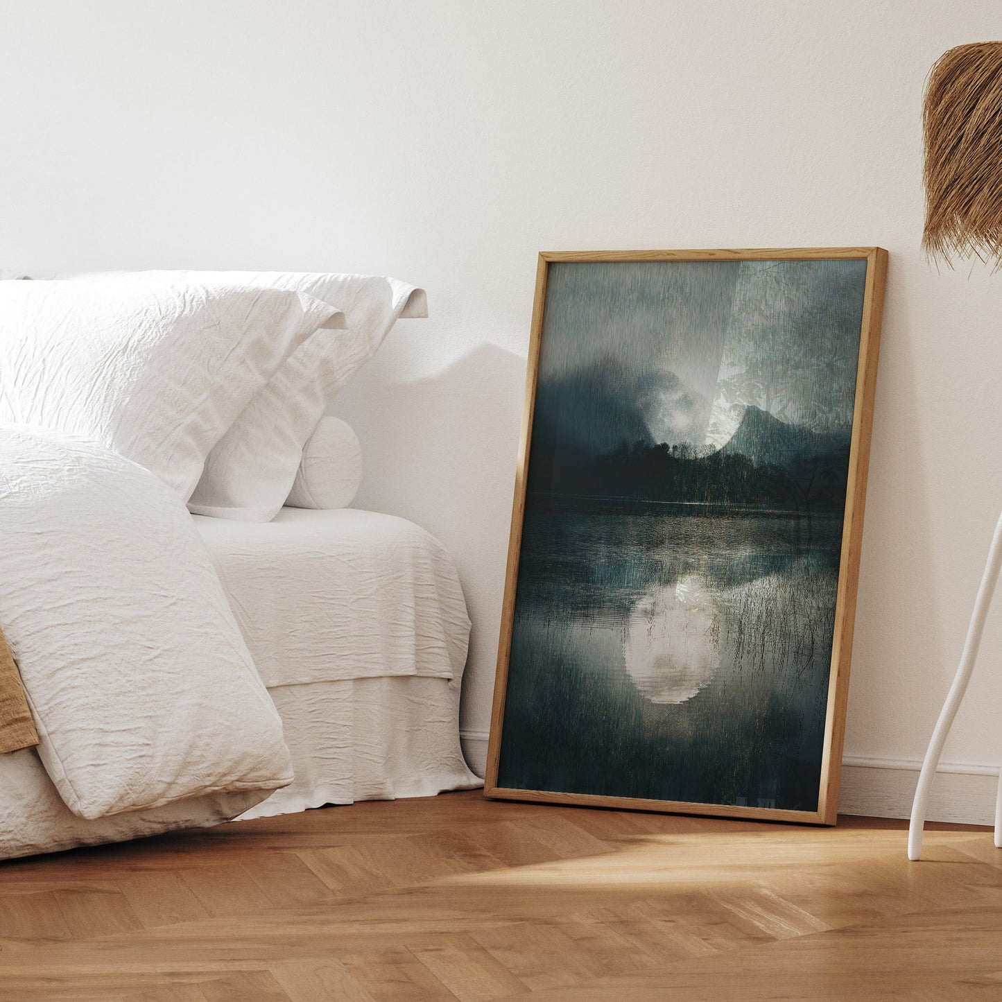 Dark Ocean Moonlight wall art print interior mockup