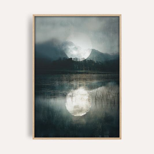 Dark Ocean Moonlight wall art print front-facing mockup