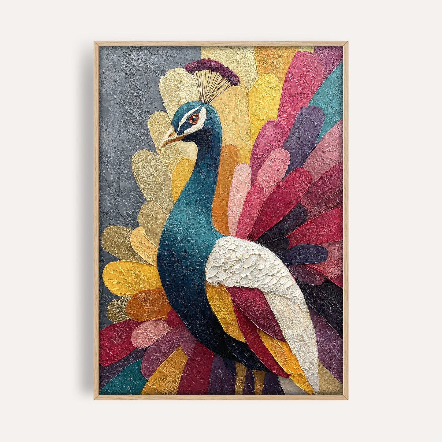 Painted Peacock animal wall art print front-facing mockup