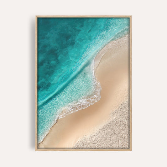 Turquoise Beach Shoreline wall art print front-facing mockup