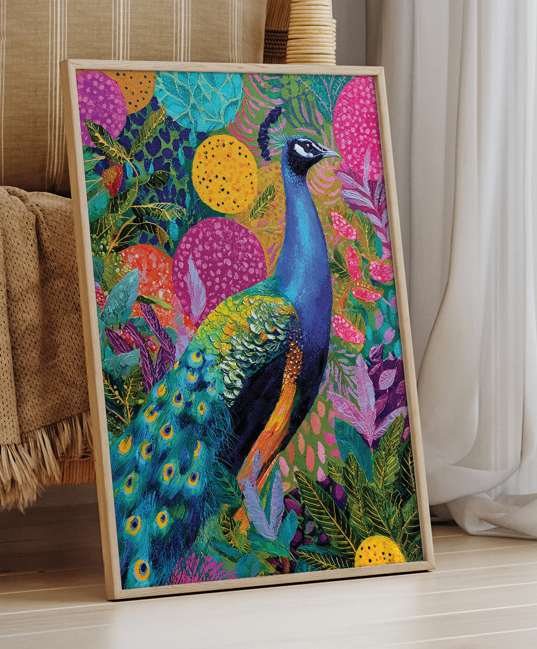 Vibrant Peacock Garden wall art print - The Carpenator Lab