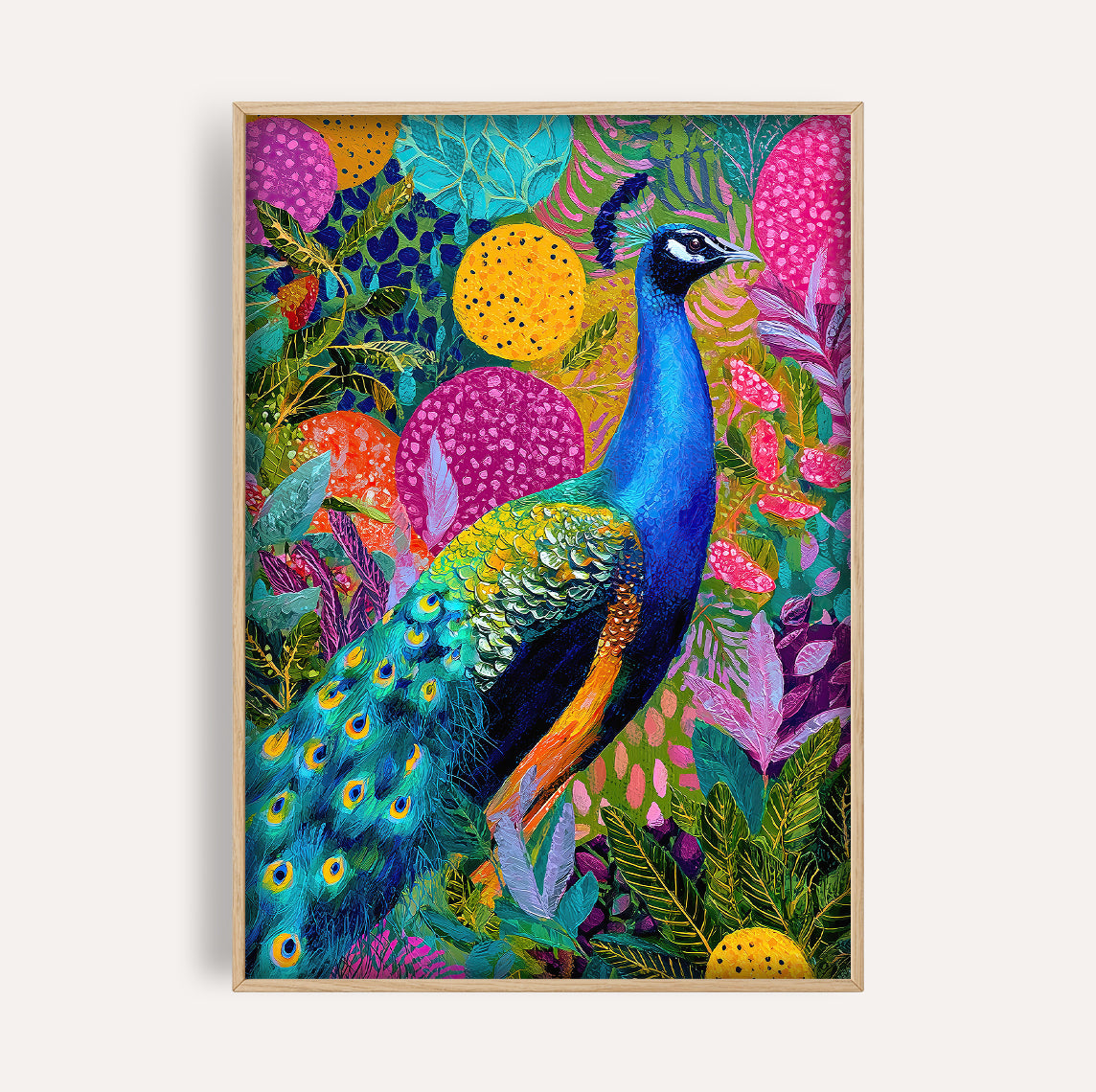 Vibrant Peacock Garden wall art print - The Carpenator Lab